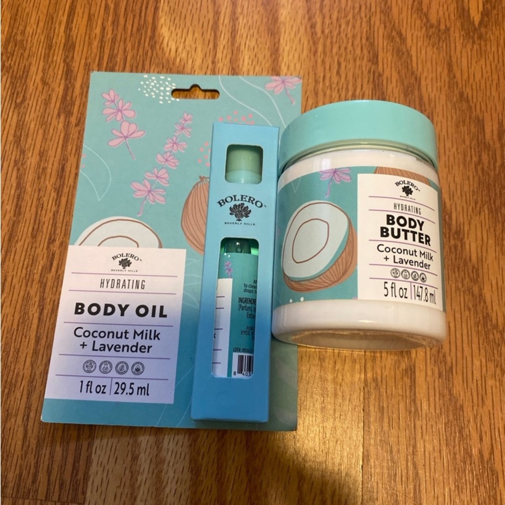 Bolero Coconut Milk & Lavender Body Butter, 5 oz and 1oz Body Oil Brand New